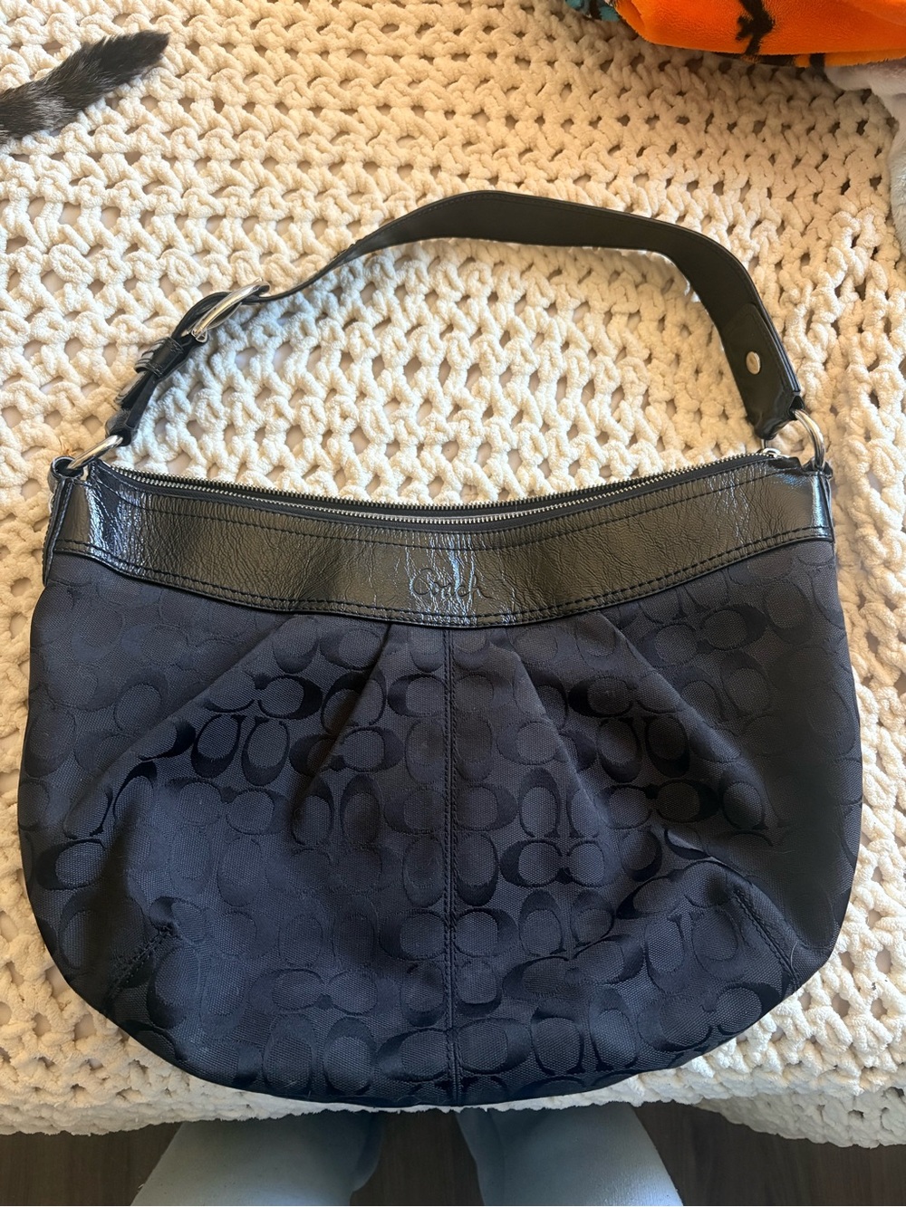 Coach Black Signature Canvas Hobo Shoulder Bag